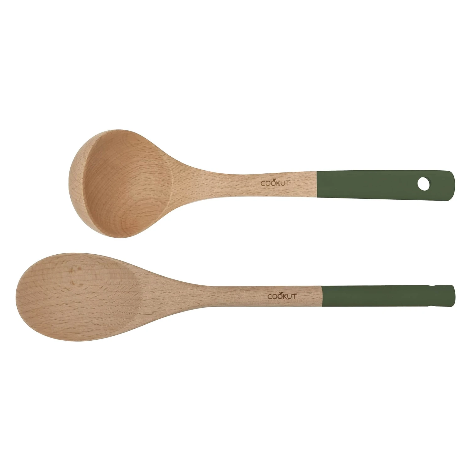 Cookut Wooden Spoon And Ladle Set, Green 3 Cookut Wooden Spoon And Ladle Set, Green
