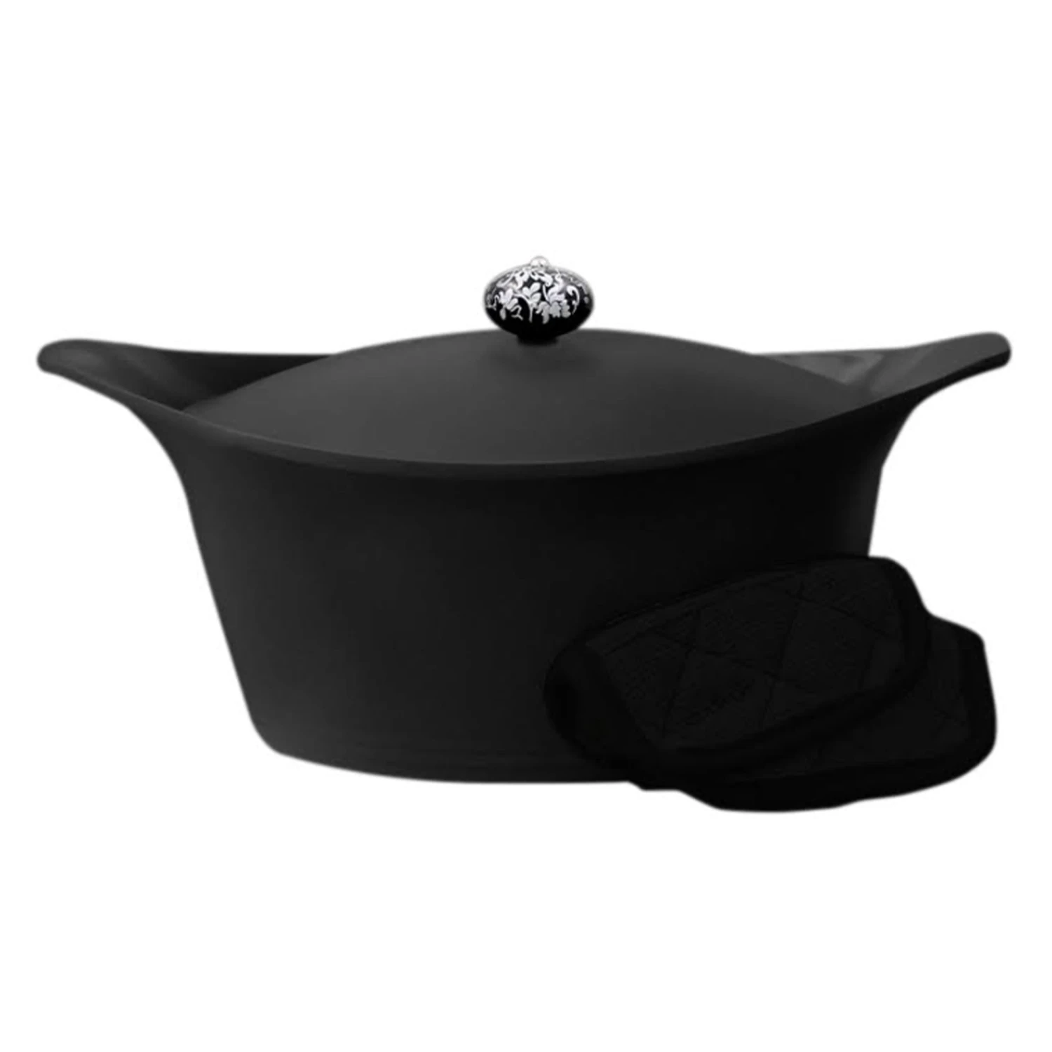 Cookut Multifunction Dutch Oven With Pot Holders, Black 3 Cookut Multifunction Dutch Oven With Pot Holders, Black