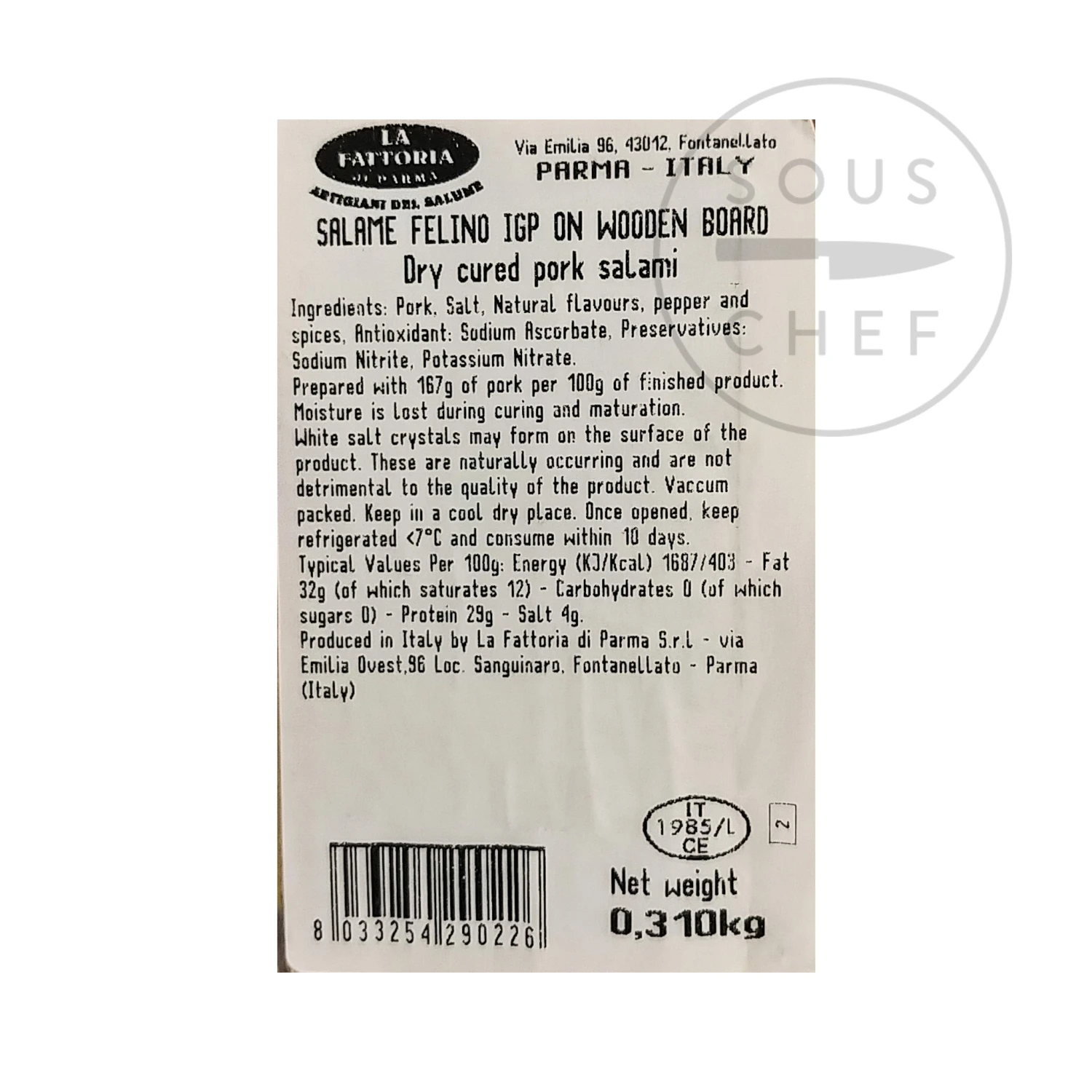 Salami Felino IGP Riserva With Wooden Carving Board, 300g 5 Salami Felino IGP Riserva With Wooden Carving Board, 300g - Image 3