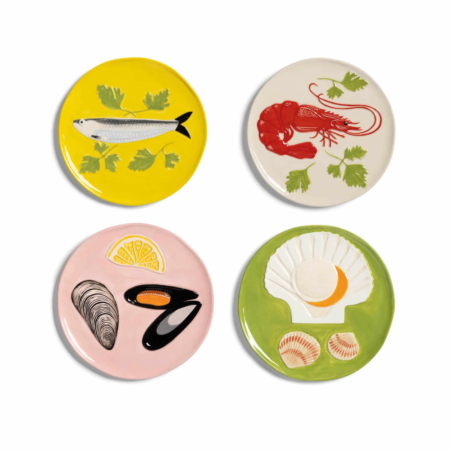 & Klevering Set Of 4 Assorted Seafood Side Plates, 16cm 3 & Klevering Set Of 4 Assorted Seafood Side Plates, 16cm