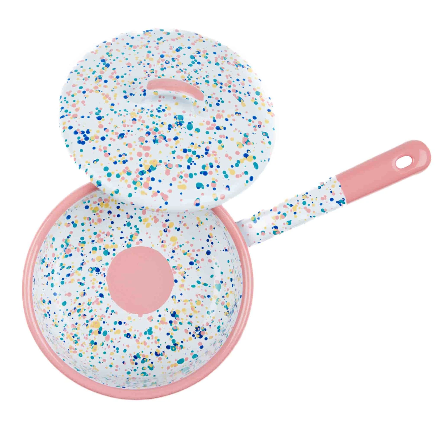 Pink Dot Enamel Saute Pan With Lid, 16cm 4 Pink Dot Enamel Saute Pan With Lid, 16cm - Image 2