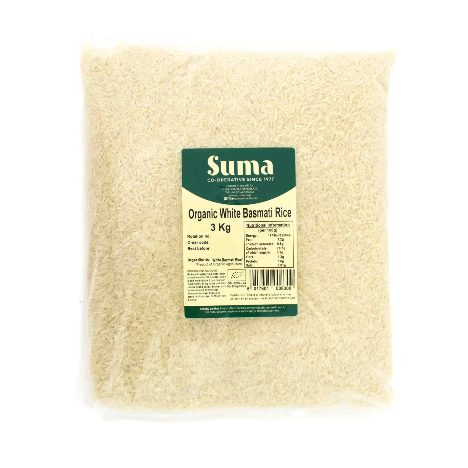 Suma Organic White Basmati Rice 3Kg 3 Suma Organic White Basmati Rice 3Kg