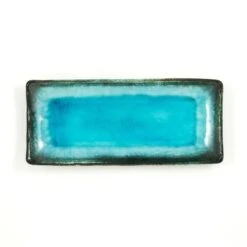 Oblong Turquoise Platter -Home Kitchen rectangular serving plate turquoise 28.5cm x 12.5cm top